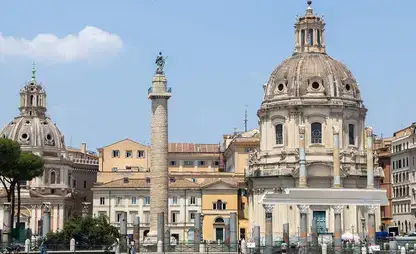 Classical structures in a Rome, Italy street scene.