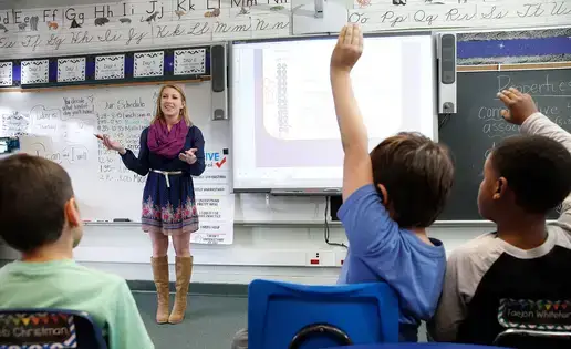 SUNY Oneonta education student Kayleigh Gileski teaches a math lesson on multiplication and division