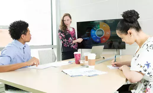 Marketing major students review a campaign plan