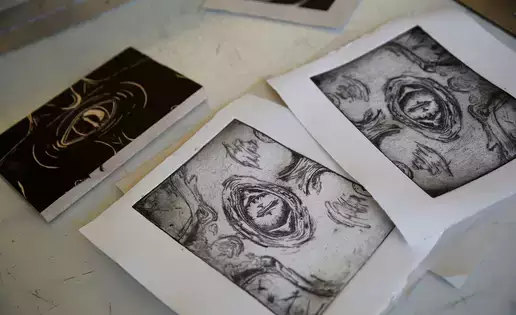 Artwork sits out for review during an art history seminar