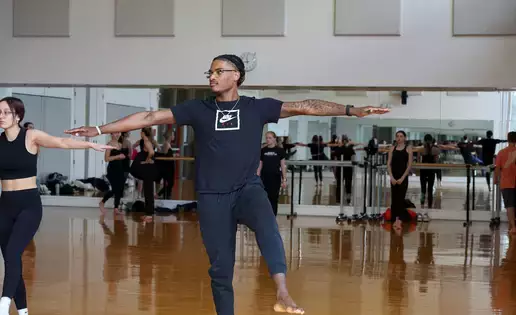 Students take part in a modern dance class.
