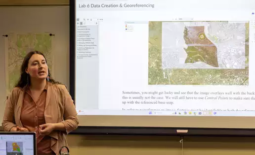 Geographic data is discussed during a scientific lecture