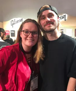 Oneonta student MIranda Bowers with 5 Seconds of Summer guitarist Mike Clifford