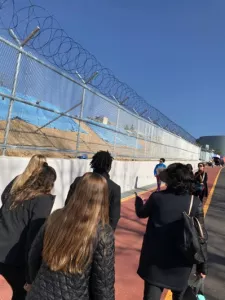Students observing the border between South Korea and North Korea.