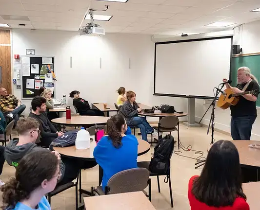 Students participate in the Audio Production class with Joe Jencks