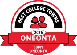 Badge with "Best College Towns - 2026 - SUNY Oneonta"
