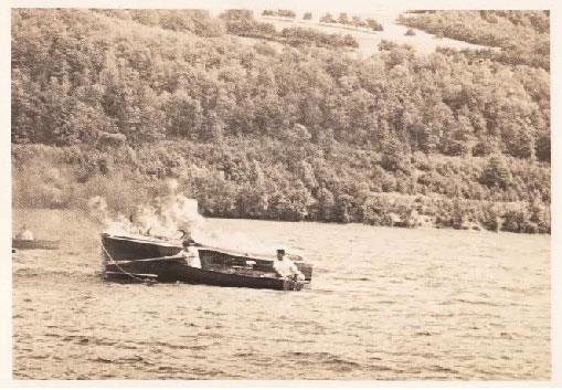 BFS Shipwreck found after 75 years.  Image of runaround boat that Caught fire. 