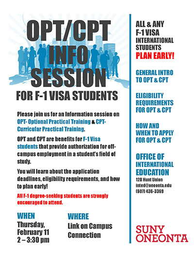 Photo of OPT info session flyer