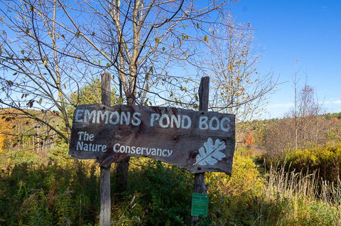Photo of the welcome sign at Emmons Pond Bog