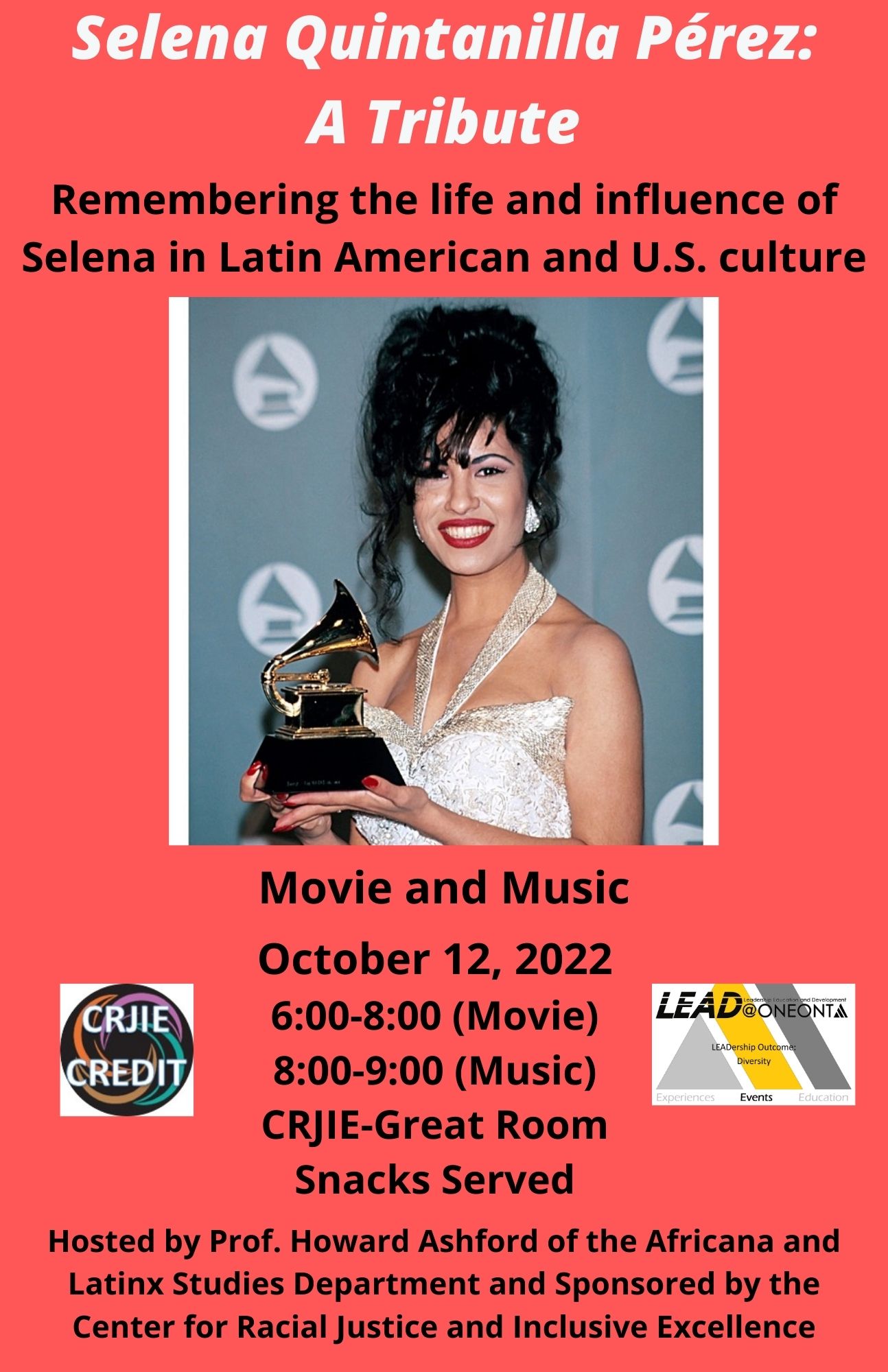 flyer for Selena Quintanilla Perez: a tribute movie and music
