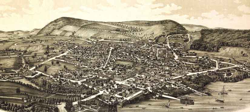 Historical map showing Oneonta, NY